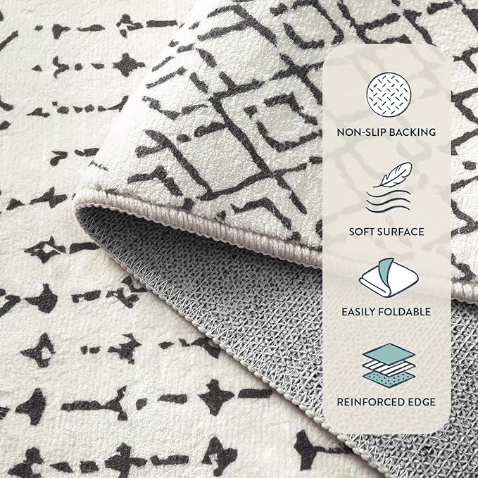 Lahome Moroccan Front Door Rugs Indoor 2x3 Non-Slip Washable Door Mats Indoor Rubber Backing Untra-Thin Beige Small Kitchen Rug, Geometric Print Inside Door Mats for Home Entrance Bathroom Sink