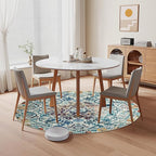 Easy-Going Round Rug 5ft Area Rug Washable Boho Circle Rugs for Living Room Non-Slip Bedroom Rug Low Pile Lightweight Medallion Distressed Throw Rug for Dining Room Kitchen Office, Vintage Multi