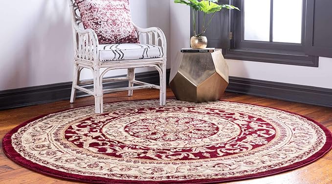 Unique Loom Versailles Collection Traditional Classic Medallion Floral Motif Area Rug (6' 0 x 6' 0 Round, Burgundy/ Ivory)