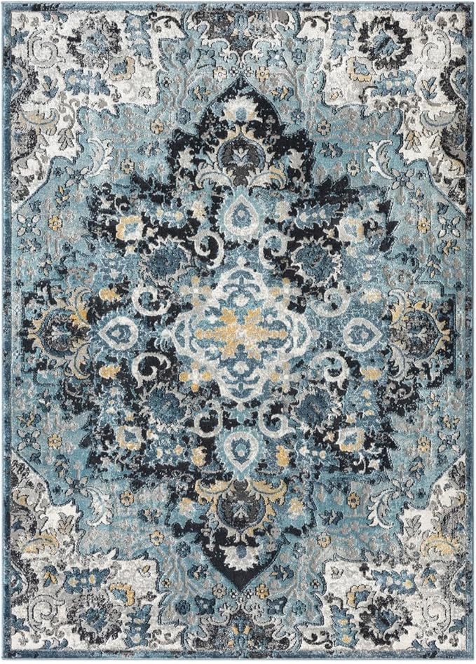 LUXE WEAVERS Moroccan Blue 6x9 Medallion Area Rug for Living Rooms