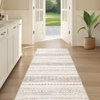 Nakagishi Runner Rug Kitchen Washable Rugs: 3x8 Non-Slip Boho Soft Modern Stain Resistant Indoor Floor Neutral Farmhouse Throw Carpet for Hallway Bathroom Laundry Room Entryway Bedroom- Brown