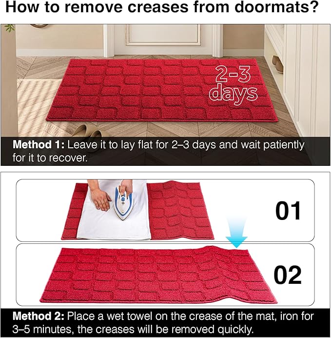Front Door Mat Outside Entrance, Outdoor Indoor Door Mats for Entryway, Entrance, Entry, Patio, Waterproof Non Slip Doormat, Low-Profile, 31.5" × 39“, Red