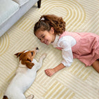 Bavni Washable Runner Rug, Soft Modern Printed Rug Runner, Abstract 2x5 Runners for Hallways, Kitchen, Laundry, Abstract Yellow Beige