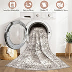 7x9 Area Rug Living Room: Washable Boho Large Neutral Vintage Soft Rugs Stain Resistant Farmhouse Non-Slip Indoor Rustic Floor Carpet for Bedroom Nursery Kids Playroom Office Dining Room- Dark Brown