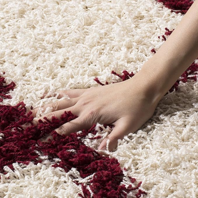 SAFAVIEH Area Rug 8x10 - Dallas Shag Collection - Large - Ivory & Red, Trellis Pattern, Non-Shedding & Easy Cleaning, Plush Thick Pile, Ideal for Living Room, Bedroom, Dining Space (SGD257R)