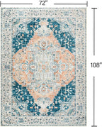 YJ.GWL Area Rugs for Living Room 6x9 Machine Washable Rugs, Non Slip Floral Vintage Rug Indoor Carpet, Stain Resistant Large Rug for Bedroom Dining Room, Dark Blue