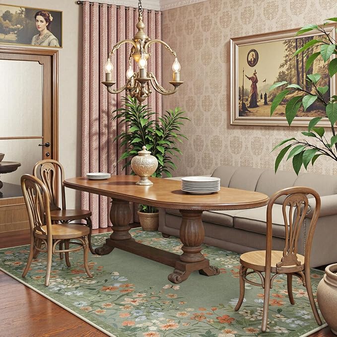 Lahome Boho Floral Green Washable 5x7 Area Rugs for Living Room, Non Slip Rugs for Bedroom, Indoor Throw Dining Room Carpet for Under Table Entryway Kitchen Office(Green,5x7)