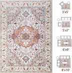 Large Area Rugs 6x9, Washable Vintage Rugs -Low Pile, Soft Plush Rugs for Bedroom, Kitchen, Dining Room, Stain Resistance, Non Shedding & Kid & Pet Friendly, Beige