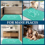 OLANLY Dog Door Mat for Muddy Paws 24x16, Paw Print Design, Absorbs Moisture and Dirt, Absorbent Non-Slip Washable Doormat, Quick Dry Chenille Mud Mat for Dogs, Entry Indoor Entryway Carpet, Teal