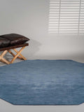 Hand Knotted Loom Wool ECO-Friendly Area Rugs - 6'x6', Octagon, Blue Color, Solid Plain Design, High Pile Thick Handmade Anti Skid Area Rugs for Living Room, Bed Room (L00111)