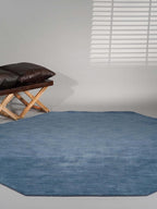 Hand Knotted Loom Wool ECO-Friendly Area Rugs - 10'x10', Octagon, Blue Color, Solid Plain Design, High Pile Thick Handmade Anti Skid Area Rugs for Living Room, Bed Room (L00111)