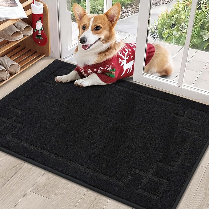 BEQHAUSE Door Mat 24" x 36", Non-Slip Door Mats Indoor Entryway Rugs Washable Low-Profile Absorbent and Stain Resist Floor Mats, Dog Door Mat for Front Back Door, Muddy Wet Shoes & Paws, Black
