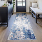Washable Area Rugs 2'x10' Non-Slip Modern Abstract Soft for Living Room Entryway Bedroom Nursery, Print Pattern, Blue Grey Navy Gray