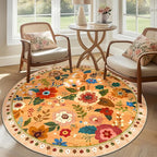 Floral 4ft Area Rug Machine Washable Soft Print Boho Carpet Non Slip Doormat Low Pile Flower Area Rugs for Living Room Bedroom Nursery Kitchen Dining Room Indoor-Yellow/Orange