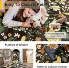 Floral 4x6 Area Rug Machine Washable Soft Print Boho Carpet Non Slip Doormat Low Pile Flower Area Rugs for Living Room Bedroom Nursery Kitchen Dining Room Indoor-Black/Yellow/Red