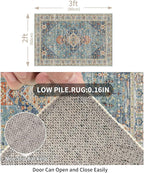 Enkor Area Soft Rugs 2x3 Washable Non Slip Boho Small Floor Entryway Rugs for Living Room Bedroom, Vintage Style Farmhouse Mat for Kitchen Green & Blue