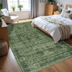 3x5 Washable Area Rug for Living Room Bedroom Dining Room Non-Slip Low Pile Boho Vintage Distressed Entryway Rug Traditional Floral Retro Accent Throw Carpet for Dining Room Bathroom Kitchen Green