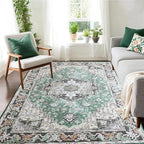 Large Area Rugs 6x9 , Washable Vintage Rugs -Low Pile, Soft Plush Rugs for Bedroom, Kitchen, Dining Room, Stain Resistance, Non Shedding & Kid & Pet Friendly, Green