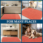 OLANLY Dog Door Mat for Muddy Paws 36x24, Absorbs Moisture and Dirt, Absorbent Non-Slip Washable Doormat, Quick Dry Chenille Mud Mat for Dogs, Entry Indoor Entryway Carpet for Inside Floor, Coral