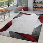 Paco Home Modern Area Rug Bordered with Geometric Pattern Red Grey with Contour Cut, Size: 2'8" x 4'11"