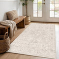FMFUNCTEX 3x5 Washable Area Rug Beige Vintage Neutral Distressed Non Slip Low Pile Traditional Retro Indoor Carpet for Entryway Entrance Soft Rug Living Room Bedroom Kitchen Dining Office Laundry