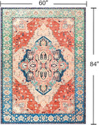YJ.GWL Area Rugs for Living Room 5x7 Machine Washable Rugs, Non Slip Floral Vintage Rug Indoor Carpet, Stain Resistant Large Rug for Bedroom Dining Room, Red Blue Gradient Color