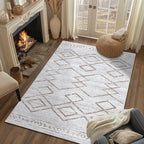 jinchan 3x5 Area Rugs for Entryway - Machine Washable Modern Rug Kitchen Soft Faux Wool Stain Resistant Non-Slip Ultra-Thin Low-Pile Geometric Carpet for Entrance Bedroom Living Room (3x5ft, Taupe)
