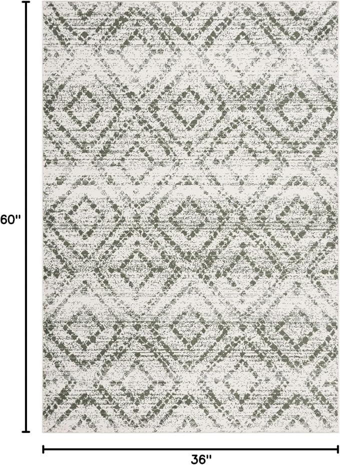 SAFAVIEH Adirondack Collection Area Rug - 3' x 5', Ivory & Dark Green, Geometric Design, Non-Shedding & Easy Care, Ideal for High Traffic Areas in Living Room, Bedroom, Dining (ADR131W-3)
