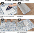Modern Abstract Hallway Runner Rug, Blue White Washable Kitchen Runner Non-Slip Soft 2x8 Runner Rug Thin Print Faux Wool Carpet for Entryway Bedroom Laundry Room Indoor Home Decor