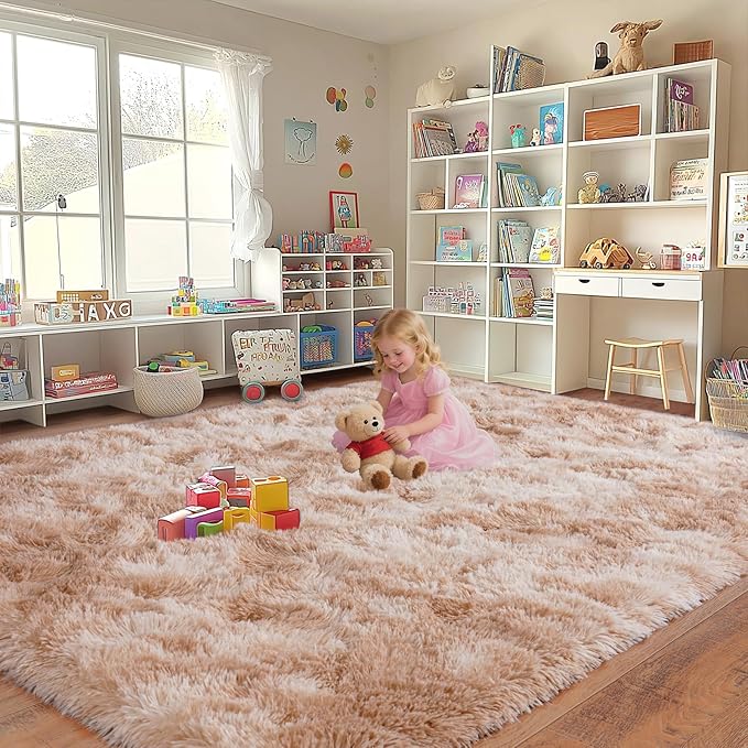Upgrade Non-Slip Plush Rugs for Living Room, Soft Shaggy Carpets for Living Room, Fuzzy Rugs for Kids' Room, Perfect Decor for Modern Home Tie Dye Beige 6x9Feet