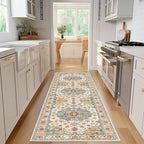 Enkor Runner Rugs for Hallway, 2.6x8 Washable Soft Non Slip Floor Rugs for Kitchen, Modern Mat for Living Room Bedroom Entryway Orange & Beige