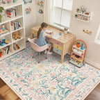 Wonnitar Washable Area Rug 6x9, Pink Floral Rugs for Bedroom Girls Soft Living Room Carpet Ultra-Thin, Boho Non Slip Non-Shedding Pastel Nursery Carpet for Kids Room Playroom Dorm
