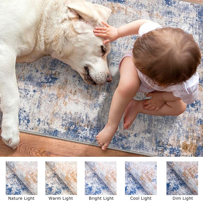 Modern Abstract Runner Rug 2x6, Grey Blue Orange Multi Washable Kitchen Runner Non-Slip Soft Hallway Rug Runner Thin Print Faux Wool Carpet for Entryway Bedroom Laundry Room Indoor Home Decor