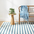Home Conservatory Ladder Stripe Blue/Ivory Handwoven Wool 2.5 X 8 Feet, Blue/Ivory Stripe Pattern