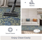 Bavni Floral Dark Blue Area Rugs 8x10, Vintage Boho Carpet Machine Washable, Non Slip Soft Low Pile Thin Rug for Bedroom, Living Room, Dining Room, Nursery