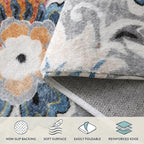 Lahome Floral Indoor Rugs for Entryway - 2x3 Washable Non-Slip Soft Bathroom Rug, Throw Small Area Rug for Bedroom Non-Shedding Grey Paisley Print Doormat Capet for Kitchen Sink Laundry Room Bedside