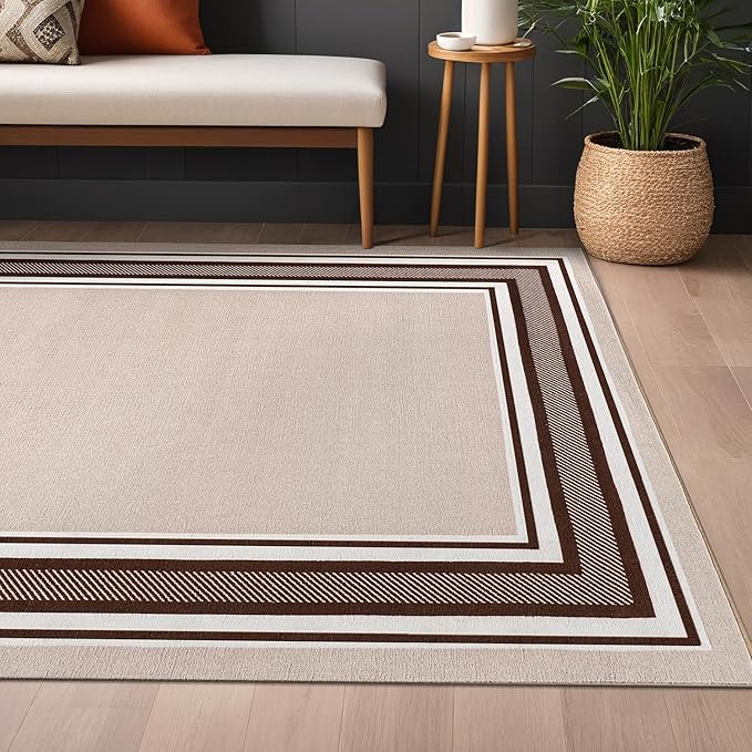 Beverly Rug Non Slip Area Rugs 2x3 Modern Bordered Non Skid Rubber Backing Soft Entryway Rug for Living Dining Room Easy to Clean Non Shedding Kitchen Bedroom Indoor Carpet 2 x 3 Beige-Brown