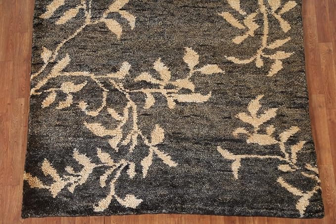 Rug Source Modern Collection 5x7 Area Rug, Hand Knotted Black Floral Rug, Oriental Jute Carpet for Bedroom, Living Room, Dining Room