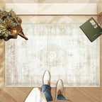 Area Rug 2x3 Entryway Rugs - Machine Washable Vintage Boho Area Rug Non-Slip Kitchen Rugs Soft Stain Resistant Indoor Door Mat, Small Oriental Throw Rug for Entrance Hallway Bedroom (Beige, 2'x3')