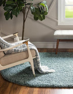 Unique Loom Solid Shag Collection Area Rug (5' 1" x 8' Oval, Light Slate Blue)