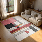 3x4 Abstract Geometric Rugs for Bedroom Decor, Washable Black White Red Geometry Pattern Area Rug, Living Room Home Decoration, Non Slip Soft Thin, Minimalist Modern Decor Carpet PF-P 49