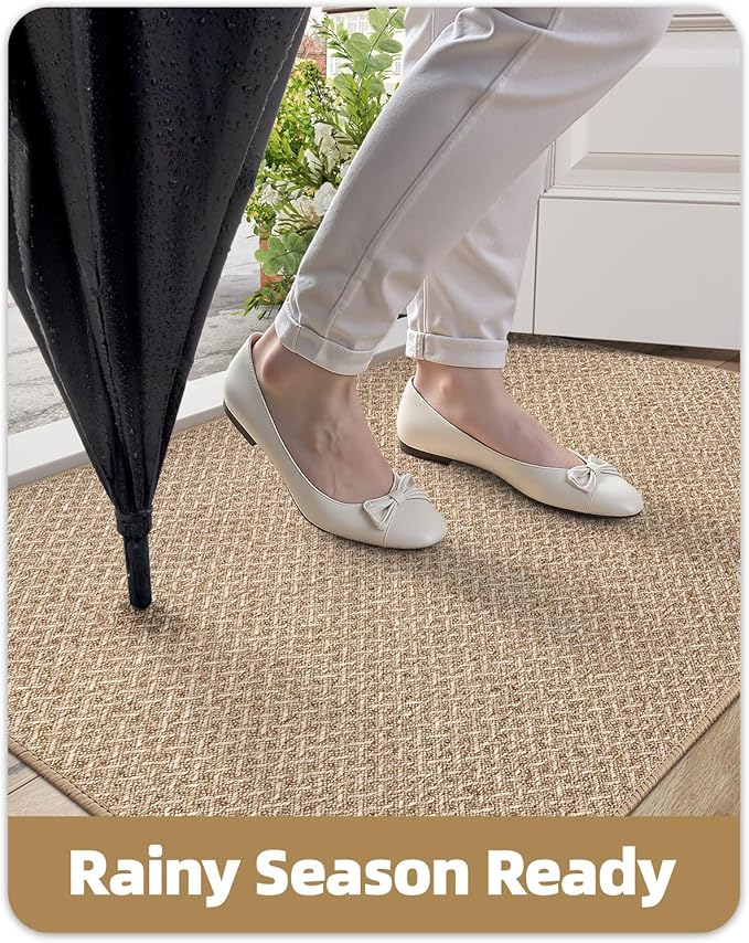 Color&Geometry Ultra Thin Indoor Door Mat Non Slip Rubber Backed Dirt Trapper 24"x36"(Rolled-up NO Creases), Rugs for Entryway, Front Door Mat Indoor Washable Low-Profile Entry Mat, Khaki
