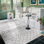 5x7 Machine Washable Area Rug for Living Room, Grey White Vintage Moroccan Rug Large Non-Slip Low Pile Soft Faux Wool Carpet, Kids and Pets Friendly for Bedroom Dining Room Farmhouse Home Decor Rug