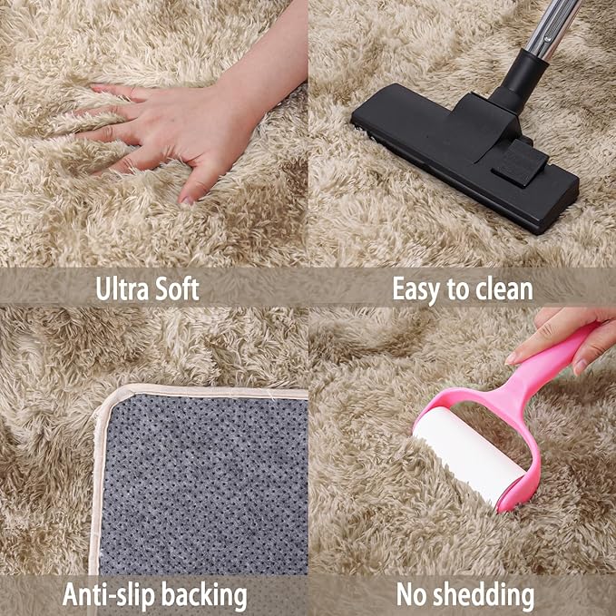 Upgrade Non-Slip Plush Rugs for Living Room, Soft Shaggy Carpets for Living Room, Fuzzy Rugs for Kids' Room, Perfect Decor for Modern Home Tie Dye Camel 5x7 Feet