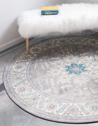 Unique Loom Salzburg Collection Classic Traditional Design Oriental Inspired Border Area Rug (8' 0 x 8' 0 Round, Gray/Beige)