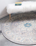 Unique Loom Salzburg Collection Classic Traditional Design Oriental Inspired Border Area Rug (7' 3 x 7' 3 Round, Gray/Beige)