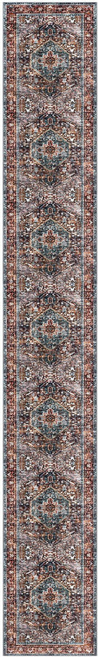 KOZYFLY Area Rug 3x18 Ft Washable Boho Runner Rug for Entryway Hallway Indoor Printed Faux Wool Carpet for Bedroom Kitchen Hall, Brick Red/Orange/Green
