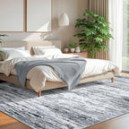 Modern Abstract 8x10 Large Machine Washable Living Room Rug Non-Slip Soft Bedroom Area Rug Black Gray White Ultra Thin Print Faux Wool Carpet Throw Rugs for Nursery Playroom Dining Room Indoor