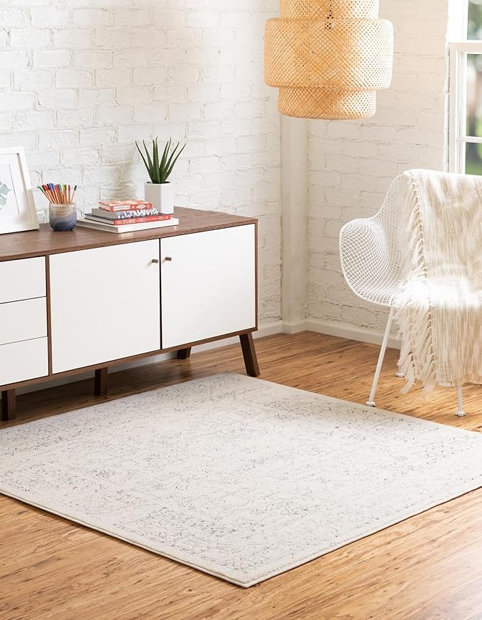 Unique Loom Isabella Collection Area Rug - Adjani (7' 10" Square, White/ Blue)