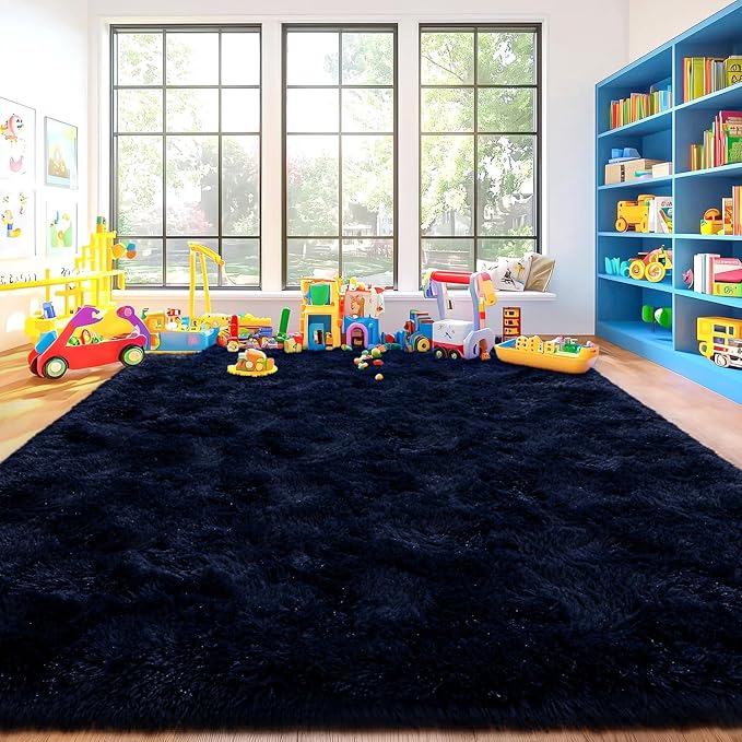 Area Rugs for Living Room, Soft Shaggy Carpets for Living Room, Fuzzy Rugs for Kids' Room, Perfect Decor for Modern Home Navy Blue 4x6 Feet